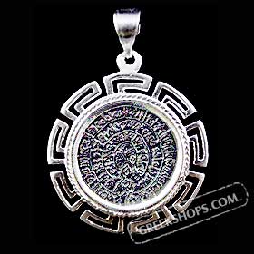 Sterling Silver Pendant w/ Rubber Cord - Phaistos Disk (22mm)