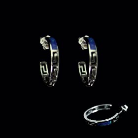 The Neptune Collection - Sterling Silver Hoop Earrings - Greek Key & Opal (17mm)