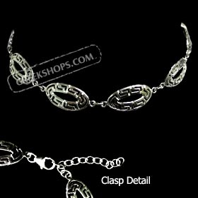 Sterling Silver Bracelet w/ Oval Greek Key Motif Links (23mm)