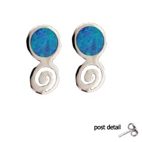 The Neptune Collection - Sterling Silver Earrings - Swirl w/ Oval Opal Gem Stone (4mm)