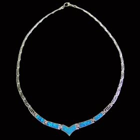 The Neptune Collection - Sterling Silver Necklace - Opal & Greek Key Motif Links (5mm)