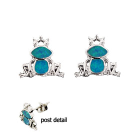 The Neptune Collection - Sterling Silver Frog Earrings with Opal (9mm)