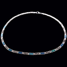 The Neptune Collection - Sterling Silver Necklace - Greek Key Opal Rectangle (5mm)