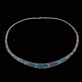 The Neptune Collection - Sterling Silver Necklace - Opal & Greek Key Motif Links (15mm)
