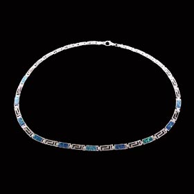 The Neptune Collection - Sterling Silver Necklace - Greek Key Opal Rectangle (3mm)
