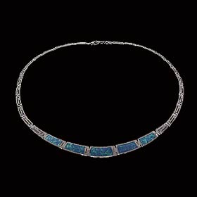 The Neptune Collection - Sterling Silver Necklace - Opal & Greek Key Motif Links (16mm)