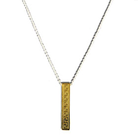 Greek Key Column Gold Plated Sterling Silver Pendant with 16" Silver chain 
