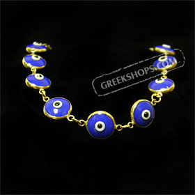 Gold 14k Evil Eye Bracelet Dark Blue (7mm)