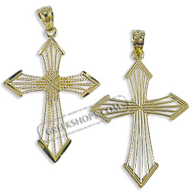 14k Gold Cross Pendant - Multiple Strands (34mm)