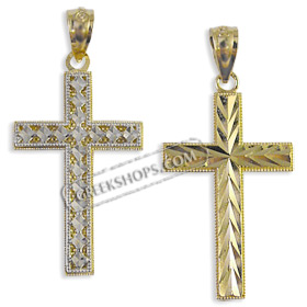 14k Gold Cross Pendant - Chevron with White Gold (28mm)