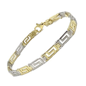 Two Tone Gold Plated Sterling Silver Greek Key Bracelet 4mm