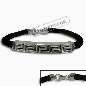 Rubber Bracelet - Round Sterling Silver Greek Key (.4cm)