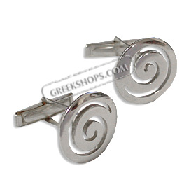 Sterling Silver Ancient Greek Swirl Motif Cufflinks (17mm)