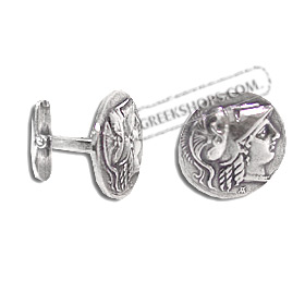 Sterling Silver Cufflinks - Athena with Helmet (17mm)