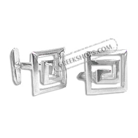 Sterling Silver Cufflinks -  Greek Key Square (15mm)