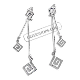 Sterling Silver Greek Key Souble Dangle Earrings (6.5cm)