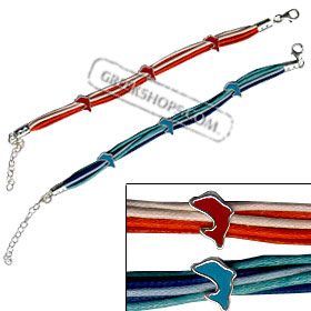 Children's Bracelet - Sterling Silver Minoan Dolphin on Multicolored Leather