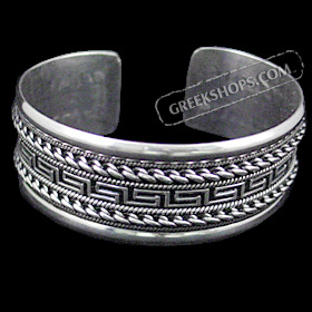 The Athena Collection - Sterling Silver Cuff Bracelet Greek Key Rope (2.3cm)