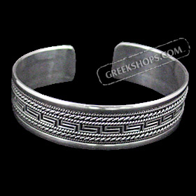 The Athena Collection - Sterling Silver Cuff Bracelet Greek Key Triple Rope (1.6cm)