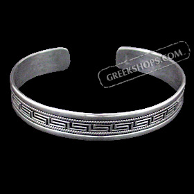 The Athena Collection - Sterling Silver Cuff Bracelet Small Greek Key Rope (1.1cm)
