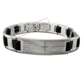 Rubber and Stainless Steel Bracelet with Box Clasp - Cross & Prayer (12mm)