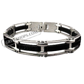 Rubber and Stainless Steel Bracelet with Box Clasp - Greek Key (11mm)