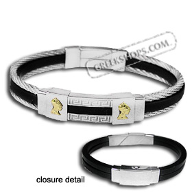 The Hephaestus Collection - Rubber and Steel Bracelet with 18k Gold Emblem - Double Athena