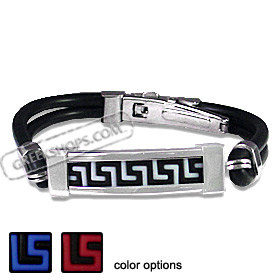 Rubber and Stainless Steel Bracelet with Accordion Hinge Opening - Greek Key