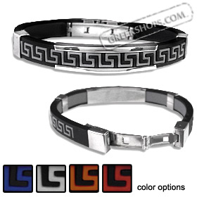 Rubber and Stainless Steel Bracelet with Accordion Hinge Opening - Greek Key