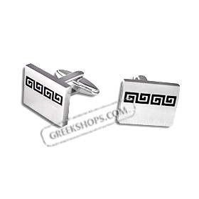 Stainless Steel Cufflinks - Small Greek Key Motif (17mm)