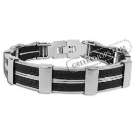 Rubber and Stainless Steel Bracelet - Greek Key Motif