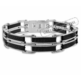 Rubber and Stainless Steel Bracelet - Greek Key Motif