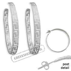 Sterling Silver Hoop Earrings - Greek Key (48mm)