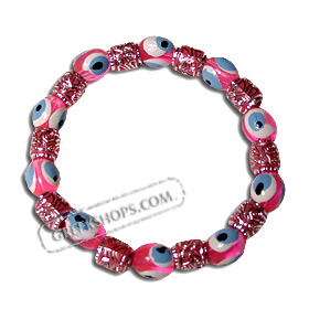 Evil Eye Bracelet Pink with Decorative Spacer Beads