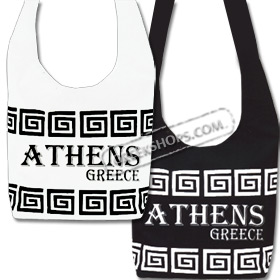 Canvas Greek Key Shoulder Bag - Athens Greece Style BG38