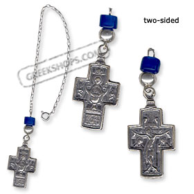 Sterling Silver Rear-View Mirror Charm - Virgin Mary and Crucifix