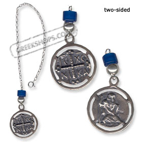 Sterling Silver Rear-View Mirror Charm - Byzantine Greek Orthodox Cross and St. Christopher