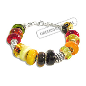 Silver Pandora - Style Bracelet with Natural Amber & Sterling Silver Beads