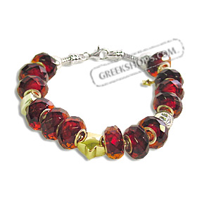 Silver Pandora - Style Bracelet with Faceted Natural Amber & Sterling Silver Beads