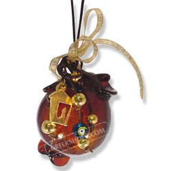 Glass Pomegranate Good Luck Ornament (Gouri) - 3.5" brown round