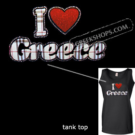 Crystal Studded Tank Top - Plaid I Love Greece Style D6099