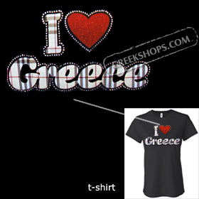 Crystal Studded Tshirt - Plaid I Love Greece Style D6099