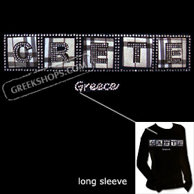 Crystal Studded Long Sleeve Shirt - Plaid Crete / Greece Style D6104