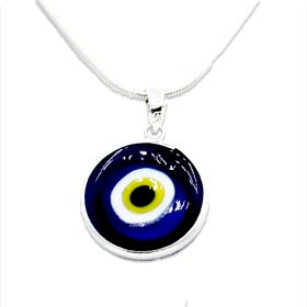 Sterling Silver and Glass Evil Eye Pendant (15mm)  w/ 16" Snake Chain 