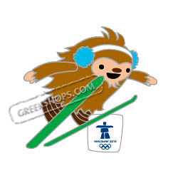 Vancouver 2010 Mascot Quatchi Ski Jumping Pin