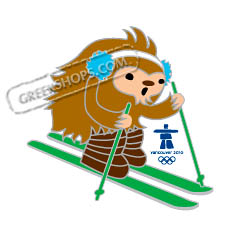 Vancouver 2010 Mascot Quatchi Freestyle Moguls Skiing Pin