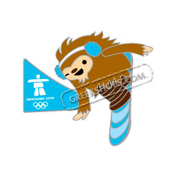 Vancouver 2010 Mascot Quatchi Snowboarding Pin