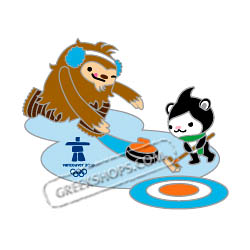 Vancouver 2010 Mascots Quatchi and Miga Curling Pin
