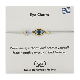 The Filia Bracelet Collection:: Greek Evil Eye Charm Adjustable Macrame Silver Tone Bracelet