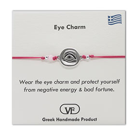 The Filia Bracelet Collection:: Round Evil Eye adjustable Macrame Pink Bracelet